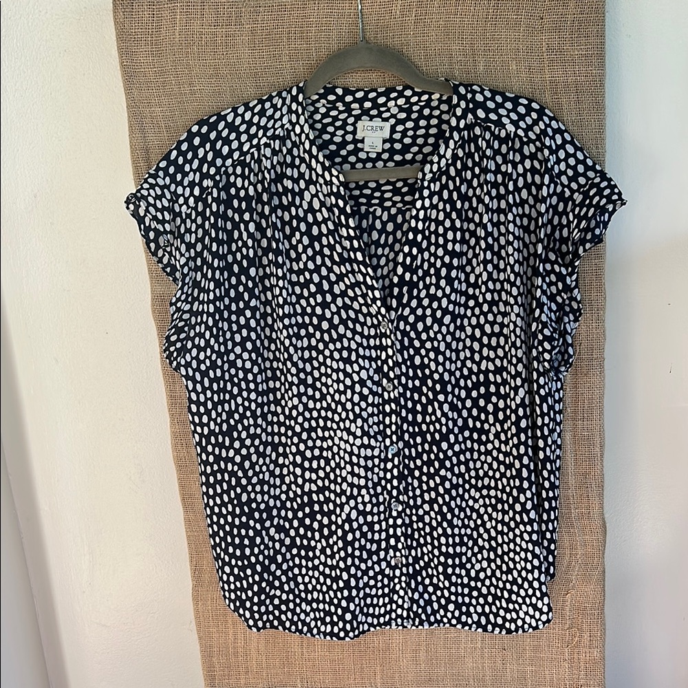 J. Crew navy and White Polka Dot Blouse